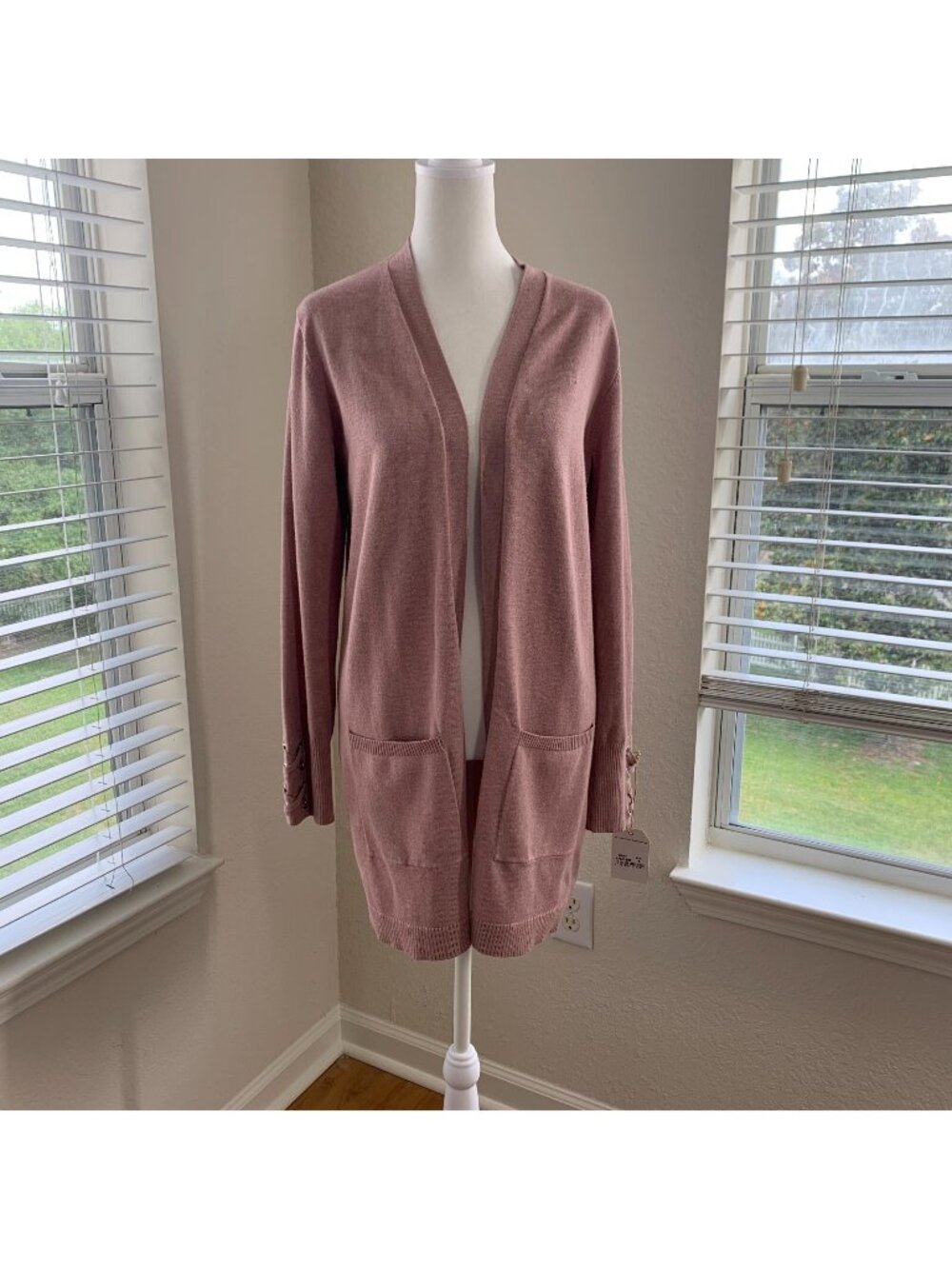 United States Womens Sweater Small Pink Cardigan Long Sleeve Pockets Waffle Knit